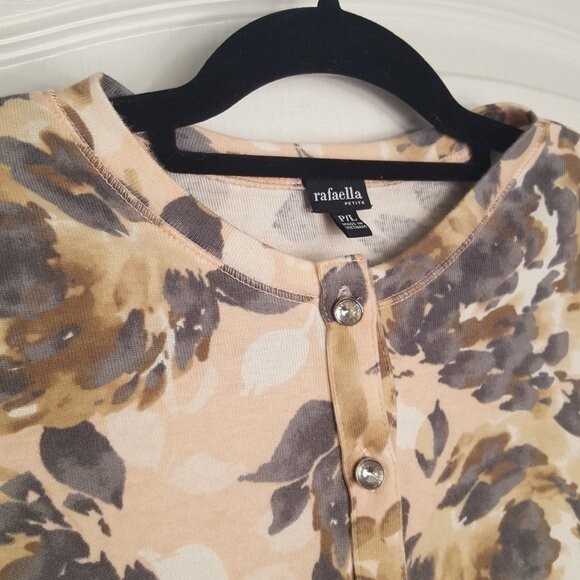 rafaella PETITE Peach Gray Floral Cardigan - Picture 4 of 6